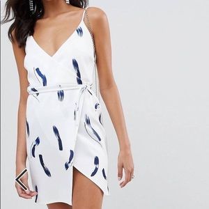 ASOS DESIGN Brush Stroke Cami Wrap Mini Dress